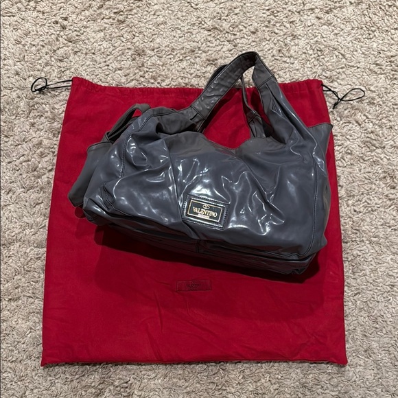 Valentino Handbags - Vintage VALENTINO Nuage Large Bow Patent Leather Shiny Gray Tote w/Red Dust Bag